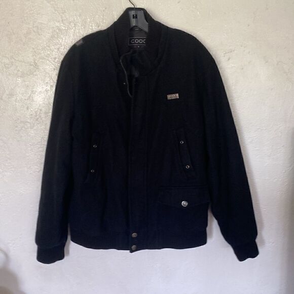 Coogi Bomber Coat Jacket Size XL Black Wool Blend Insulated Full Zip Mock Neck - Picture 1 of 7